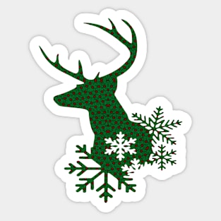 Red Flowers Green Deer Christmas Pattern Sticker